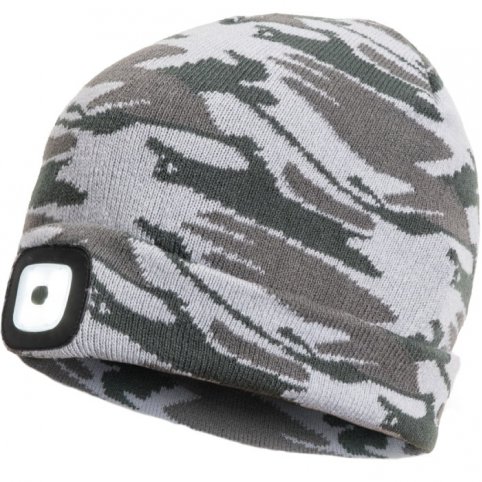 Zimná čiapka s LED svetlom, camouflage sivá
