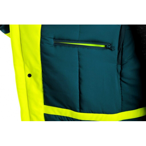 Pánska zimná výstražná softshellová bunda CXS BEDFORD WINTER, HI-VIS, žlto-petrolejová